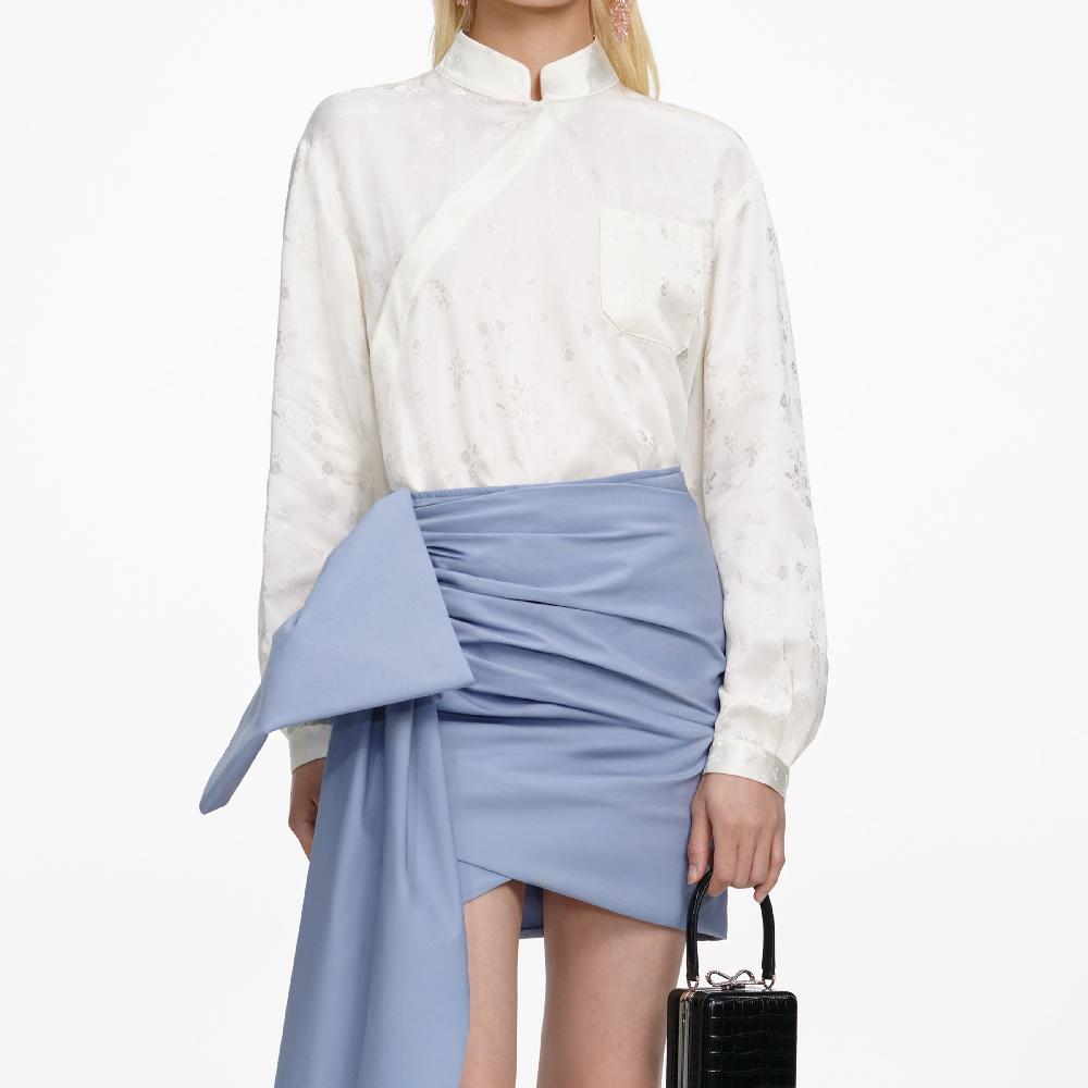 Self Portrait Blue Cotton Tie Side Mini Skirt CLOTHING