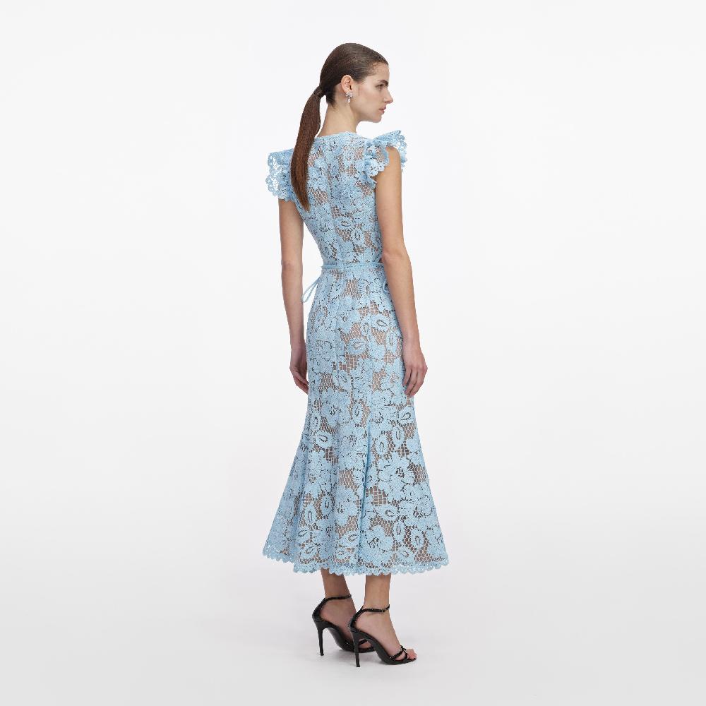 Self Portrait Blue Crochet Lace Midi Dress CLOTHING