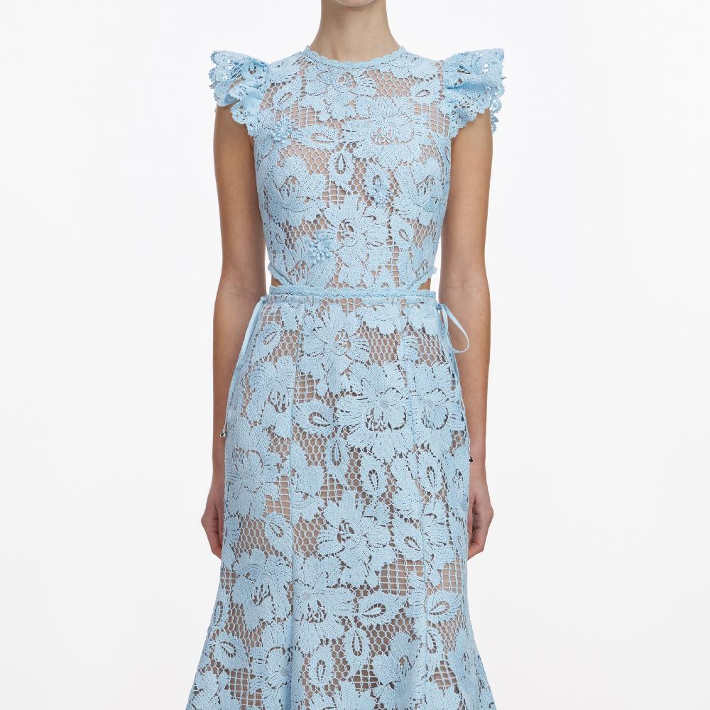 Self Portrait Blue Crochet Lace Midi Dress CLOTHING