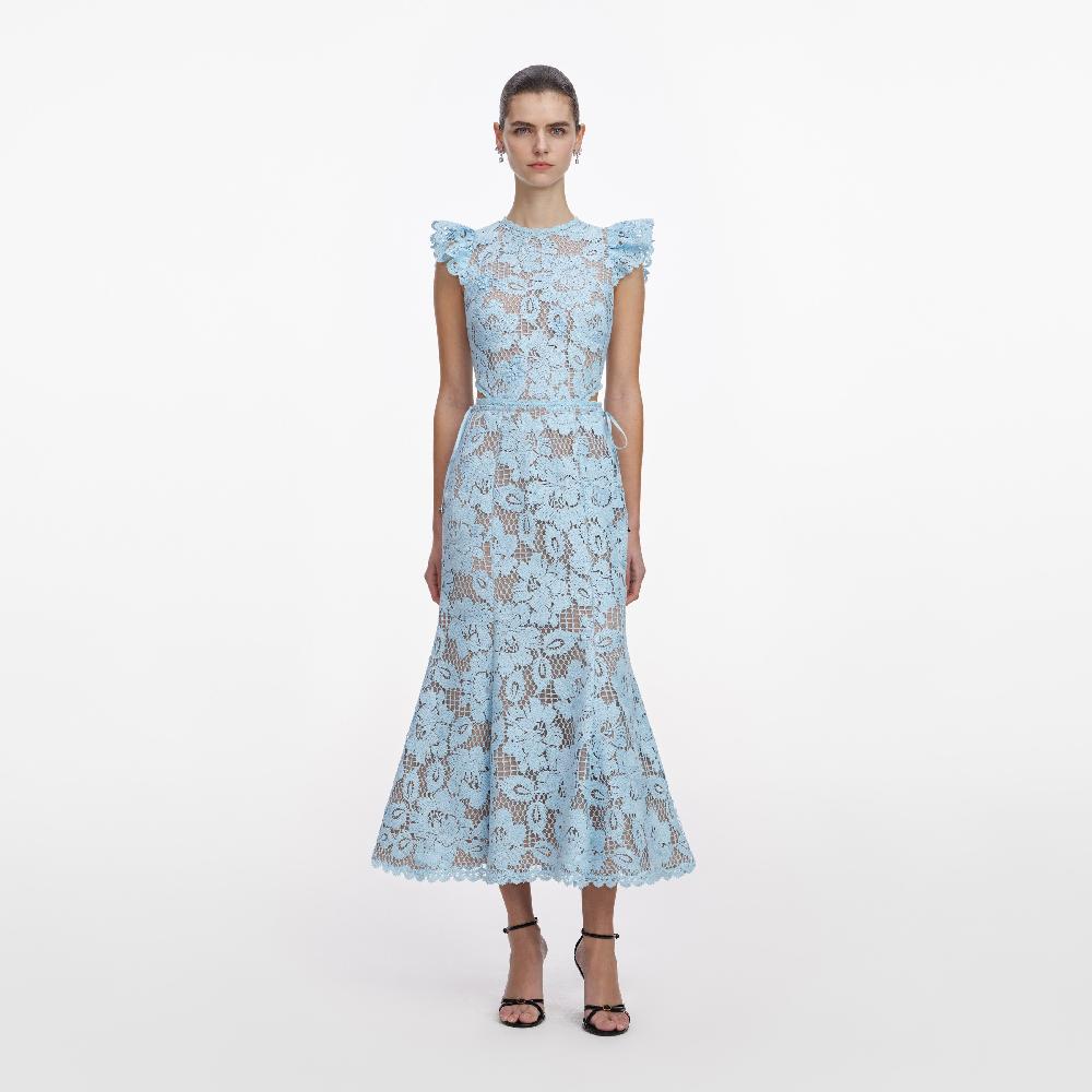 self portrait Blue Crochet Lace Midi Dress CLOTHING