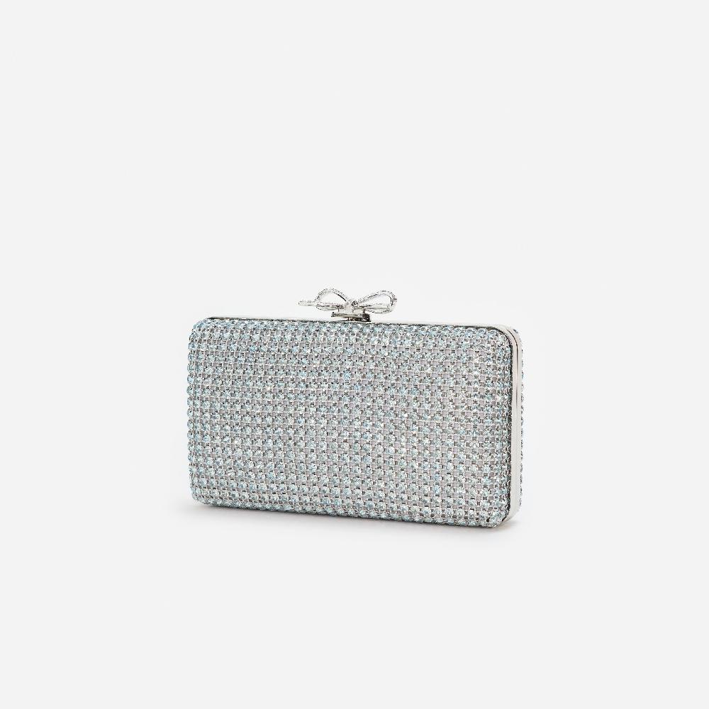 Self Portrait Blue Crystal Chainmail Clutch Bag BAGS