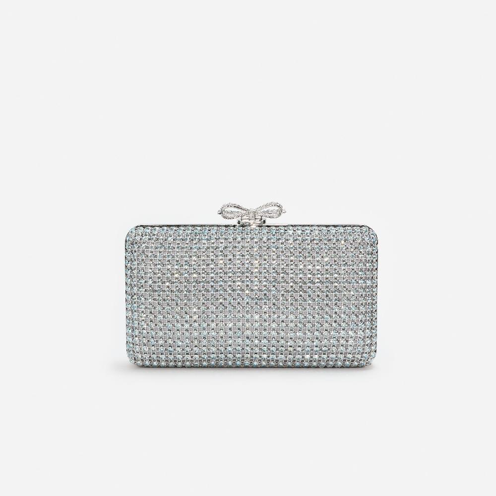 Self Portrait Blue Crystal Chainmail Clutch Bag BAGS