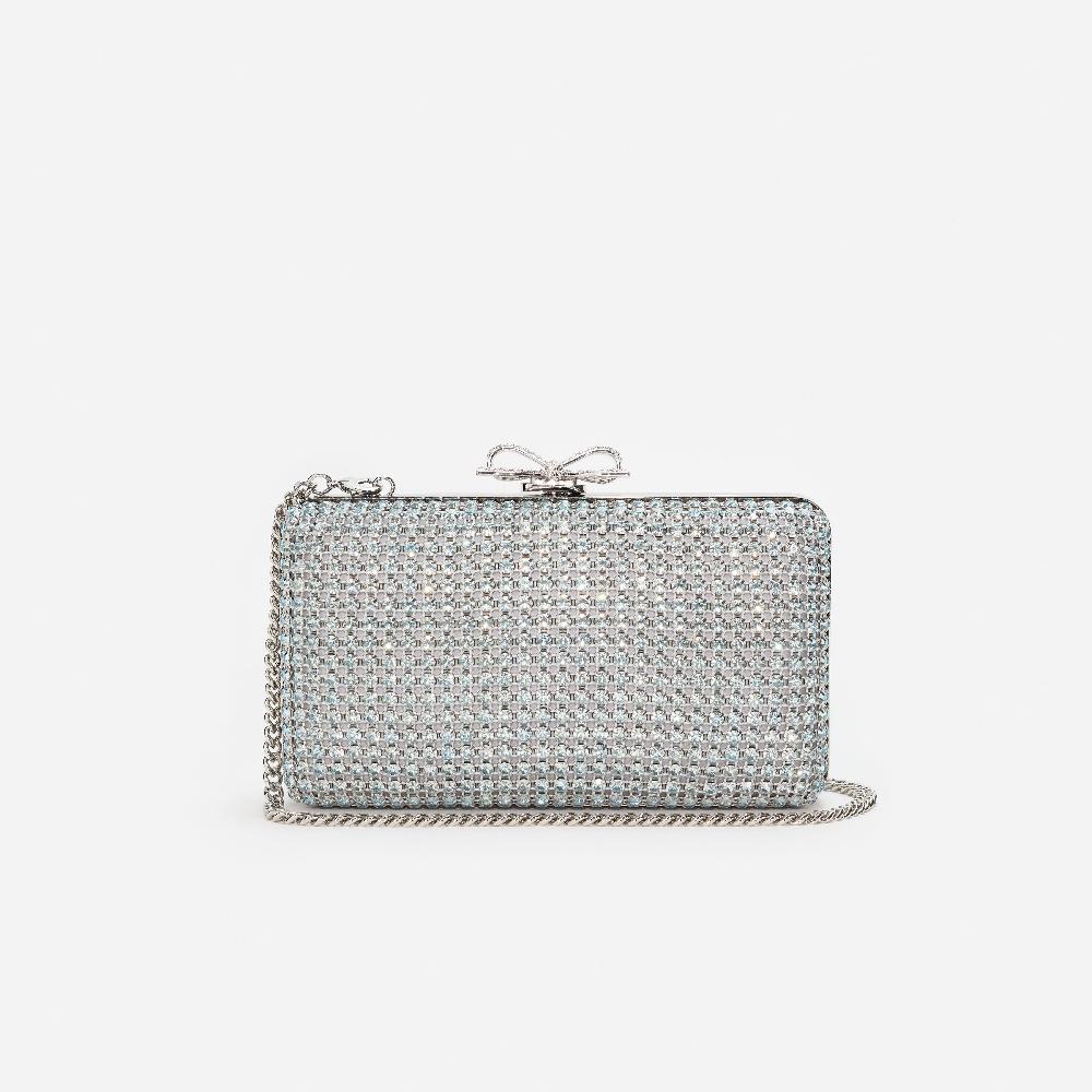 Self Portrait Blue Crystal Chainmail Clutch Bag BAGS
