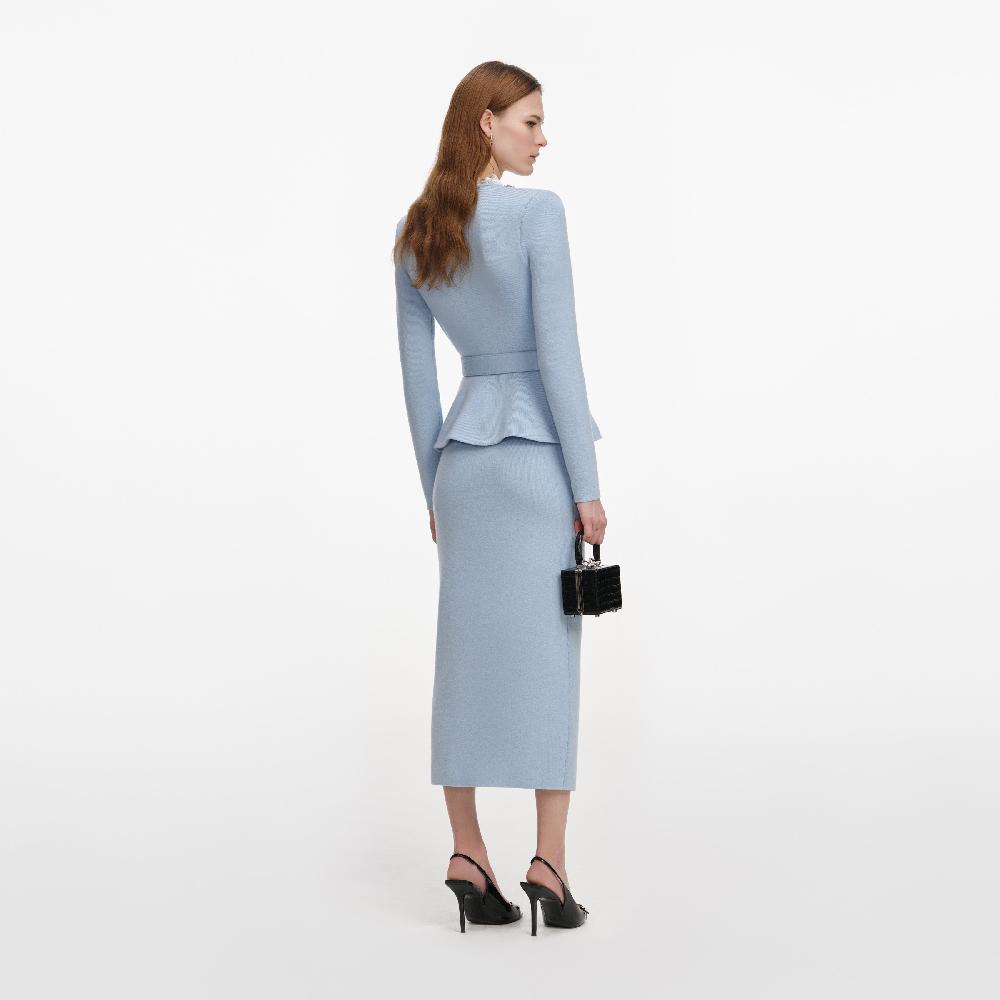 Self Portrait Blue Crystal Trim Knit Midi Dress CLOTHING