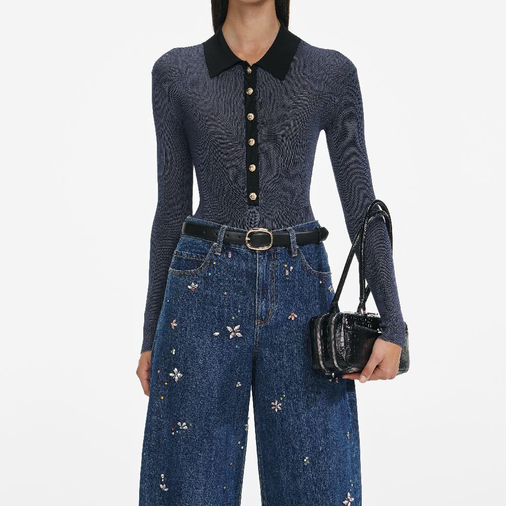 Self Portrait Blue Embellished Barrel Leg Jeans CLOTHING