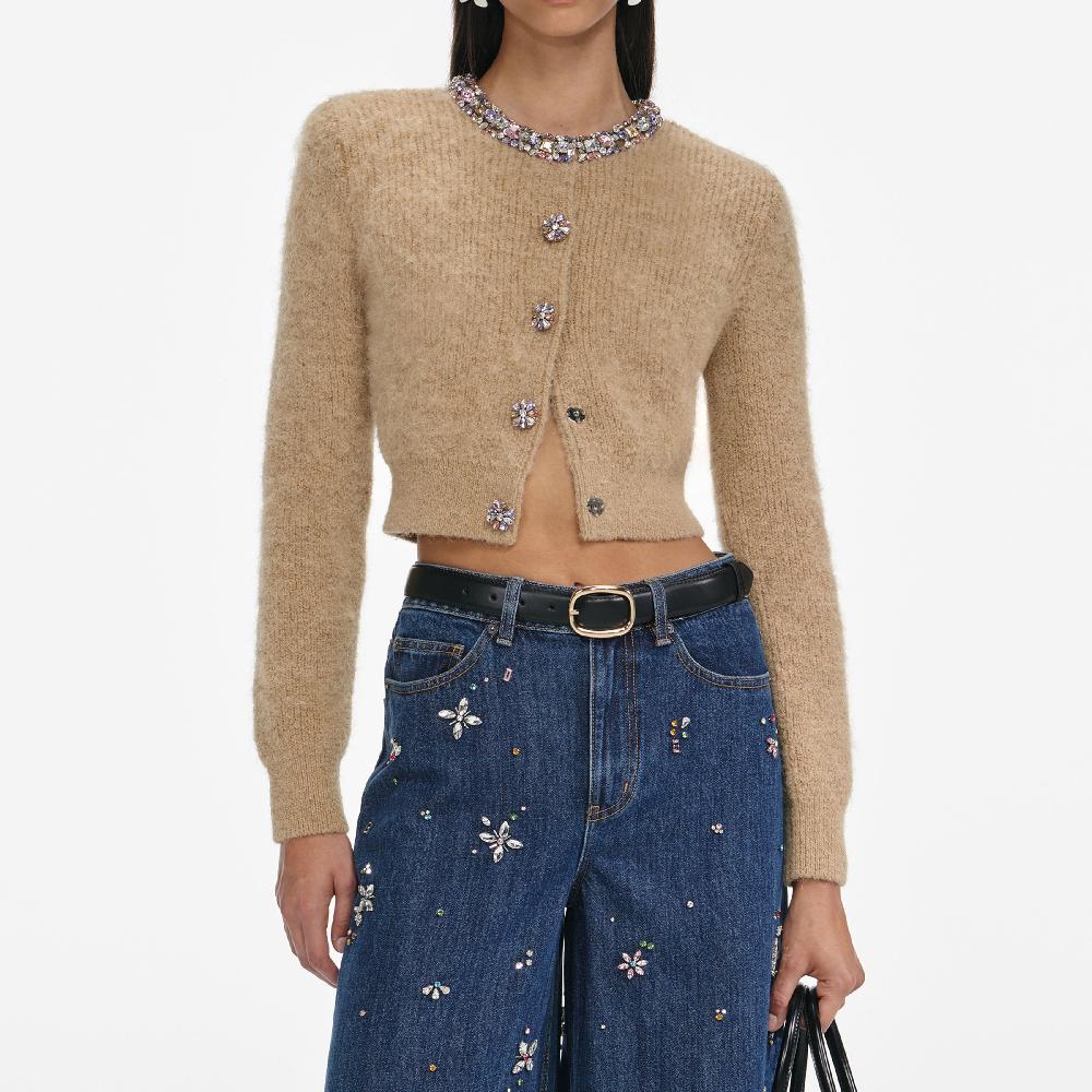Self Portrait Blue Embellished Wide Leg Jeans CLOTHING