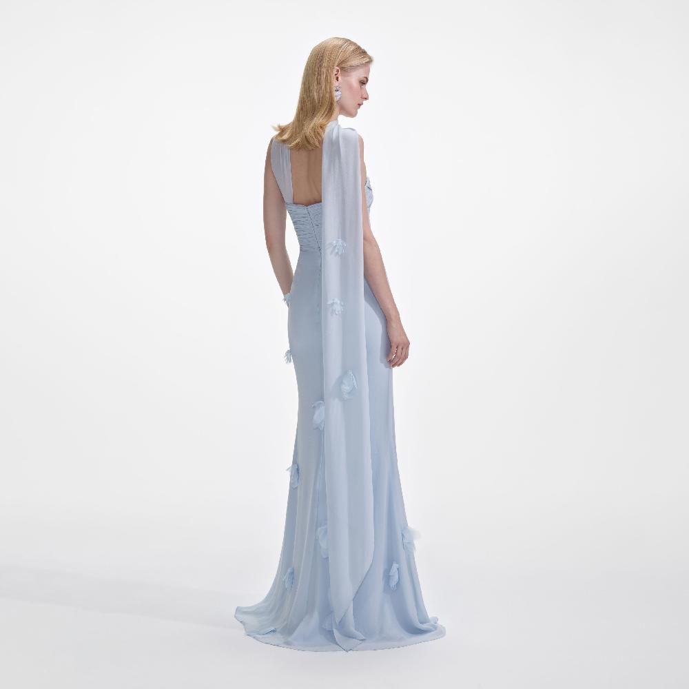 Self Portrait Blue Georgette Flower Maxi Dress CLOTHING