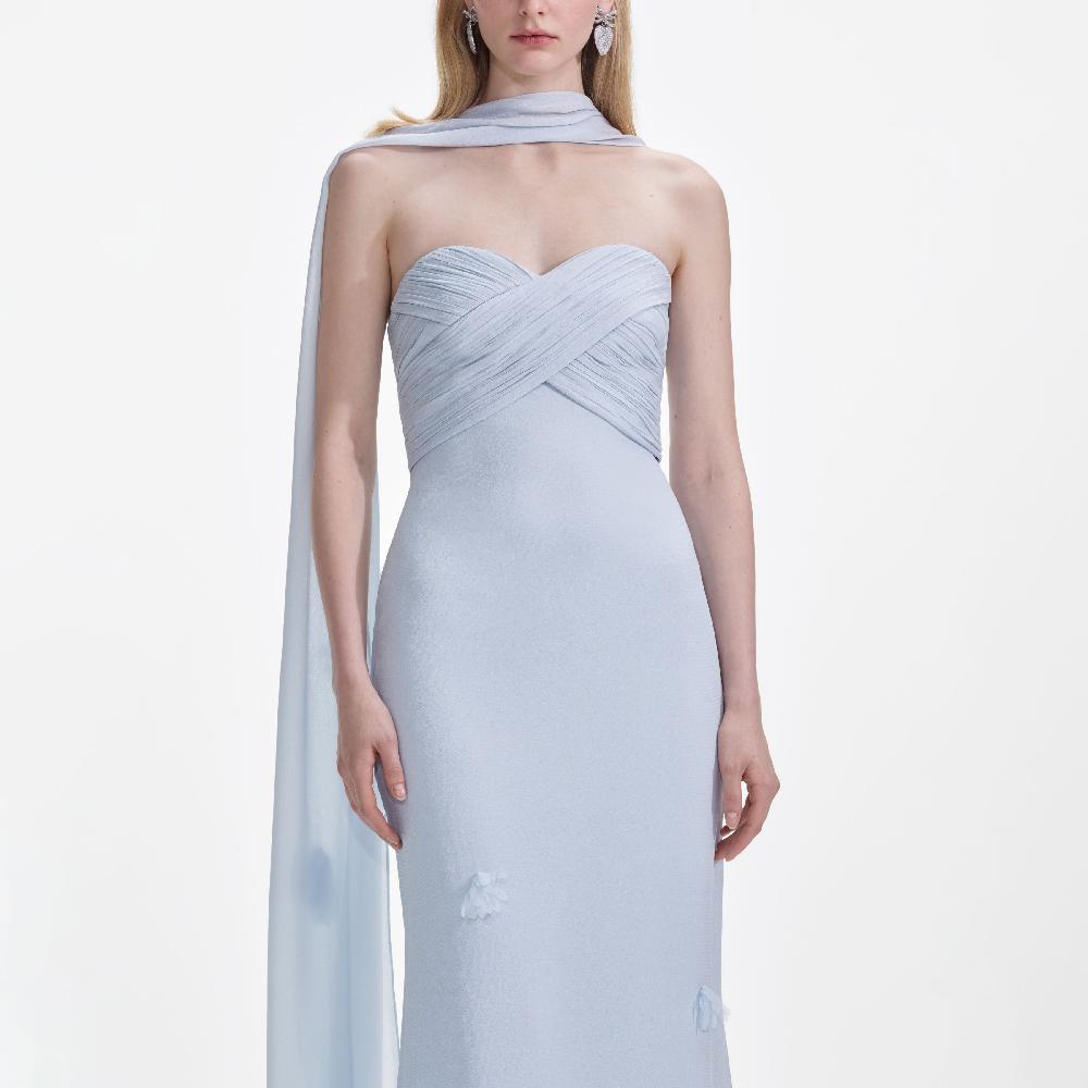 Self Portrait Blue Georgette Flower Maxi Dress CLOTHING