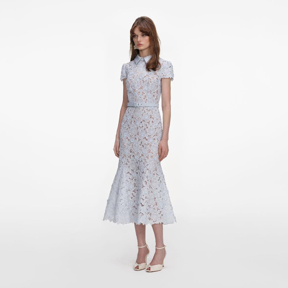 Self Portrait Blue Guipure Lace Midi Dress CLOTHING