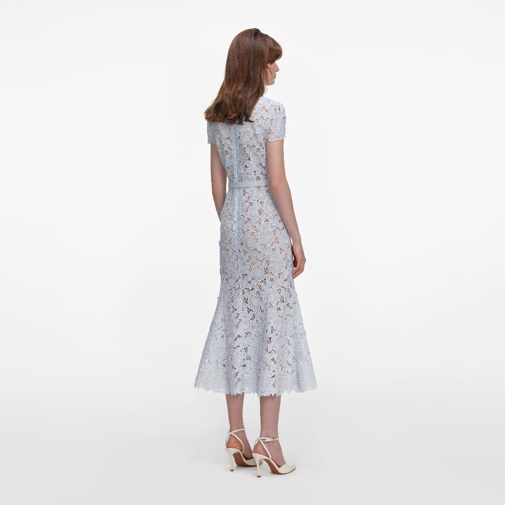 Self Portrait Blue Guipure Lace Midi Dress CLOTHING