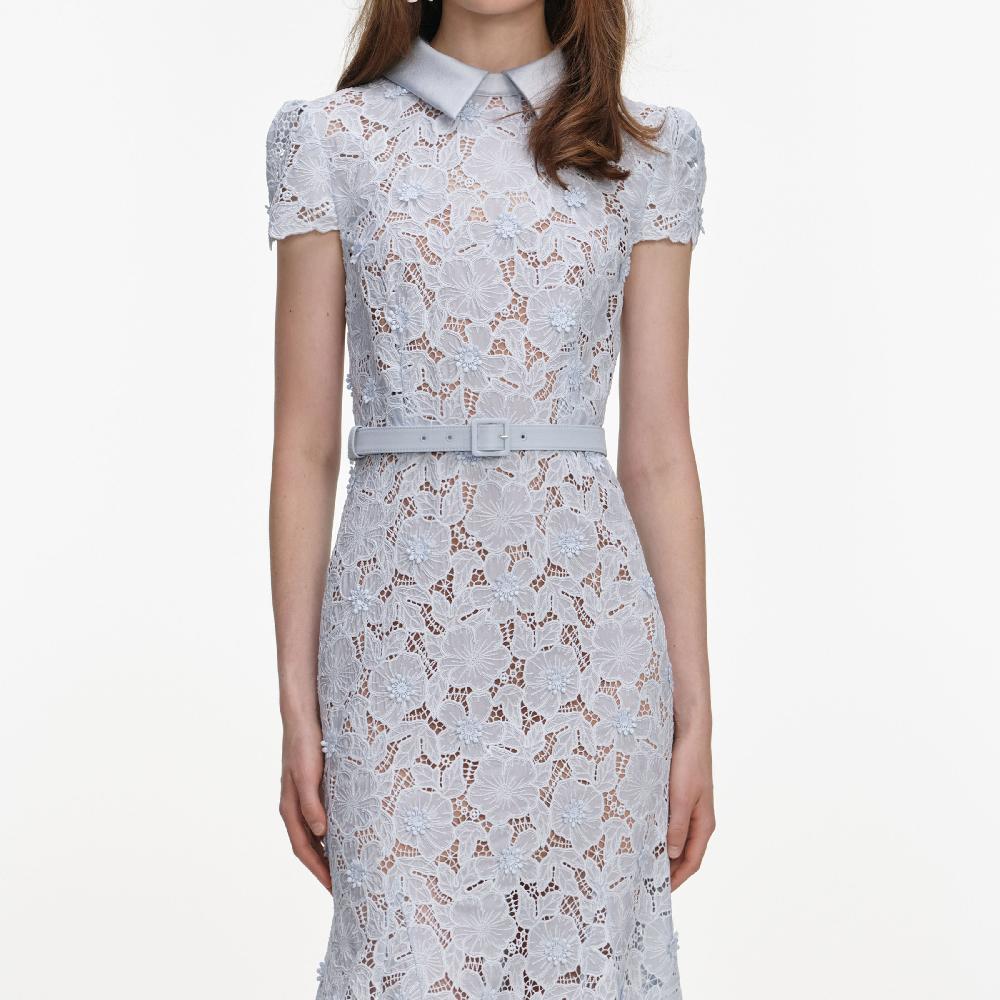 Self Portrait Blue Guipure Lace Midi Dress CLOTHING