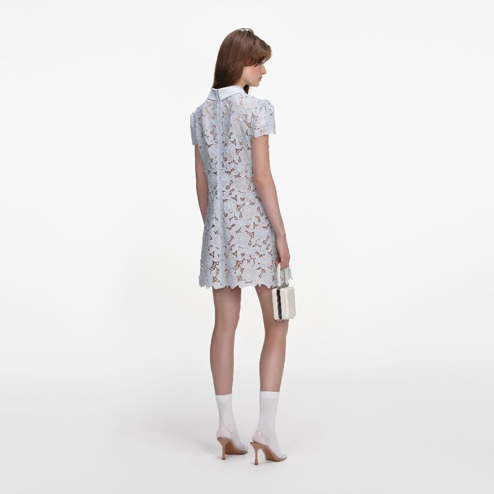Self Portrait Blue Guipure Lace Mini Dress CLOTHING