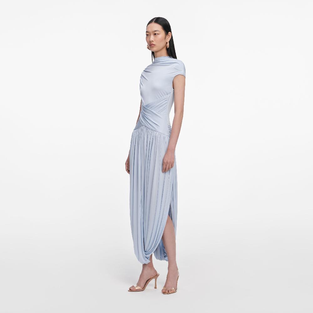 Self Portrait Blue Jersey Gathered Midi Dress CLOTHING
