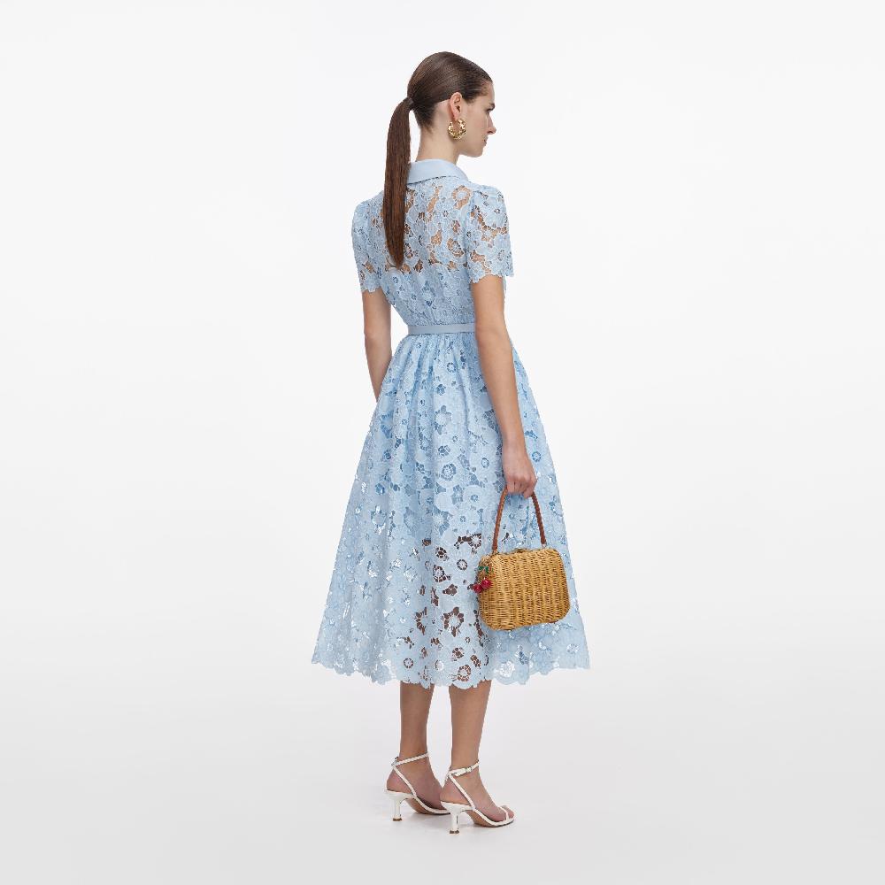Self Portrait Blue Lace Collared Midi Dress CLOTHING