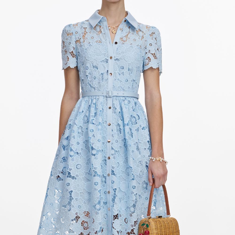 Self Portrait Blue Lace Collared Midi Dress CLOTHING