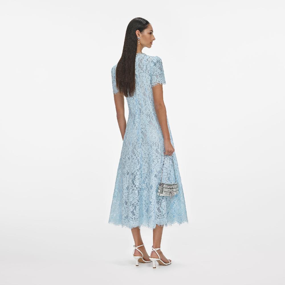 Self Portrait Blue Lace Embellished Midi Dress CLOTHING