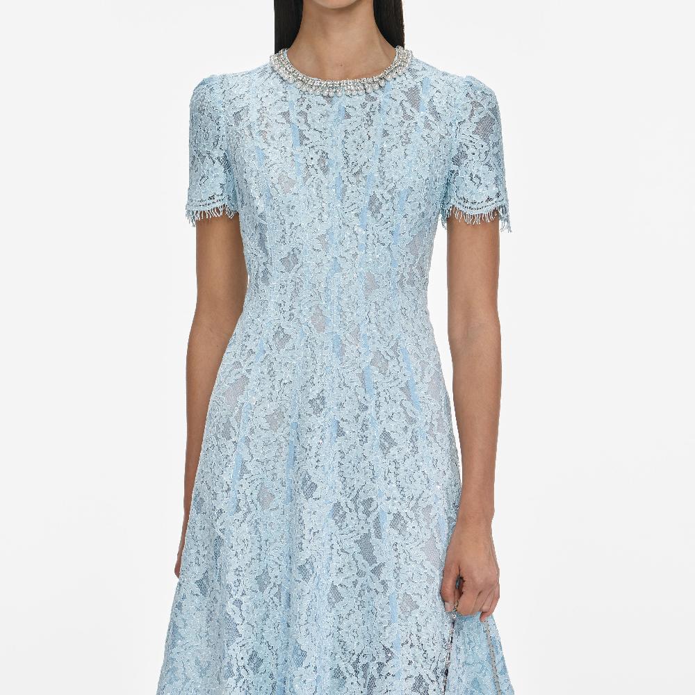 Self Portrait Blue Lace Embellished Midi Dress CLOTHING