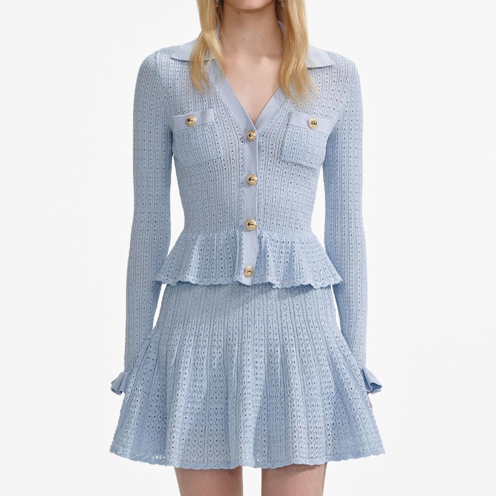 Self Portrait Blue Pointelle Knit Mini Dress CLOTHING