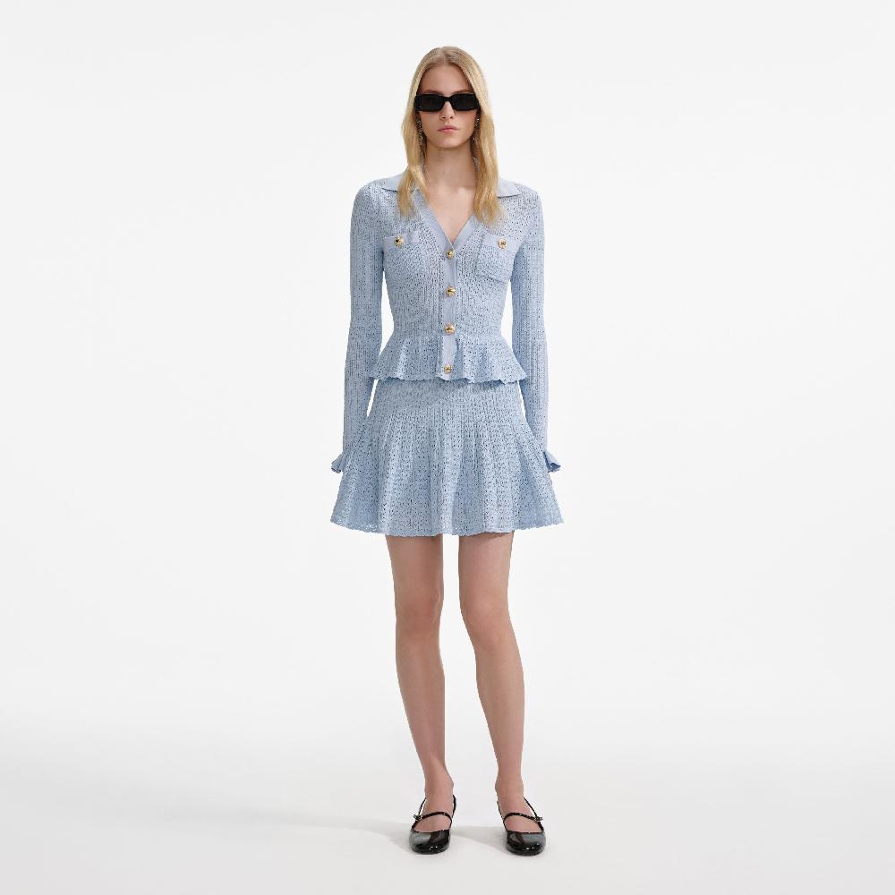 self portrait Blue Pointelle Knit Mini Dress CLOTHING