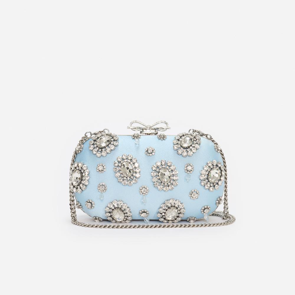 Self Portrait Blue Satin Multi Crystal Clutch Bag BAGS