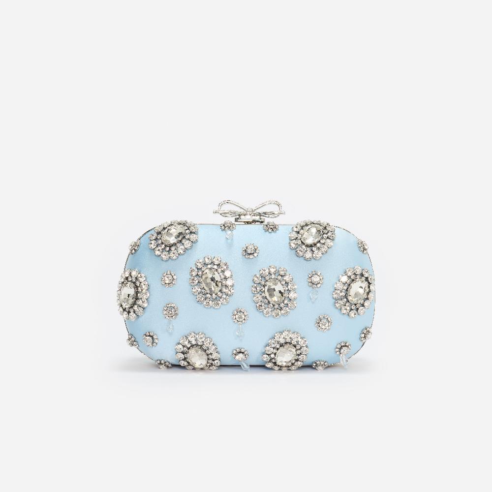 self portrait Blue Satin Multi Crystal Clutch Bag BAGS