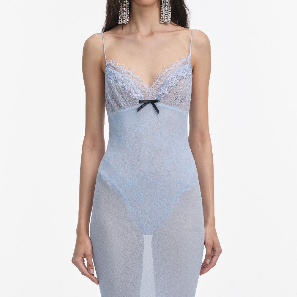 Self Portrait Blue Strappy Georgette Maxi Dress CLOTHING