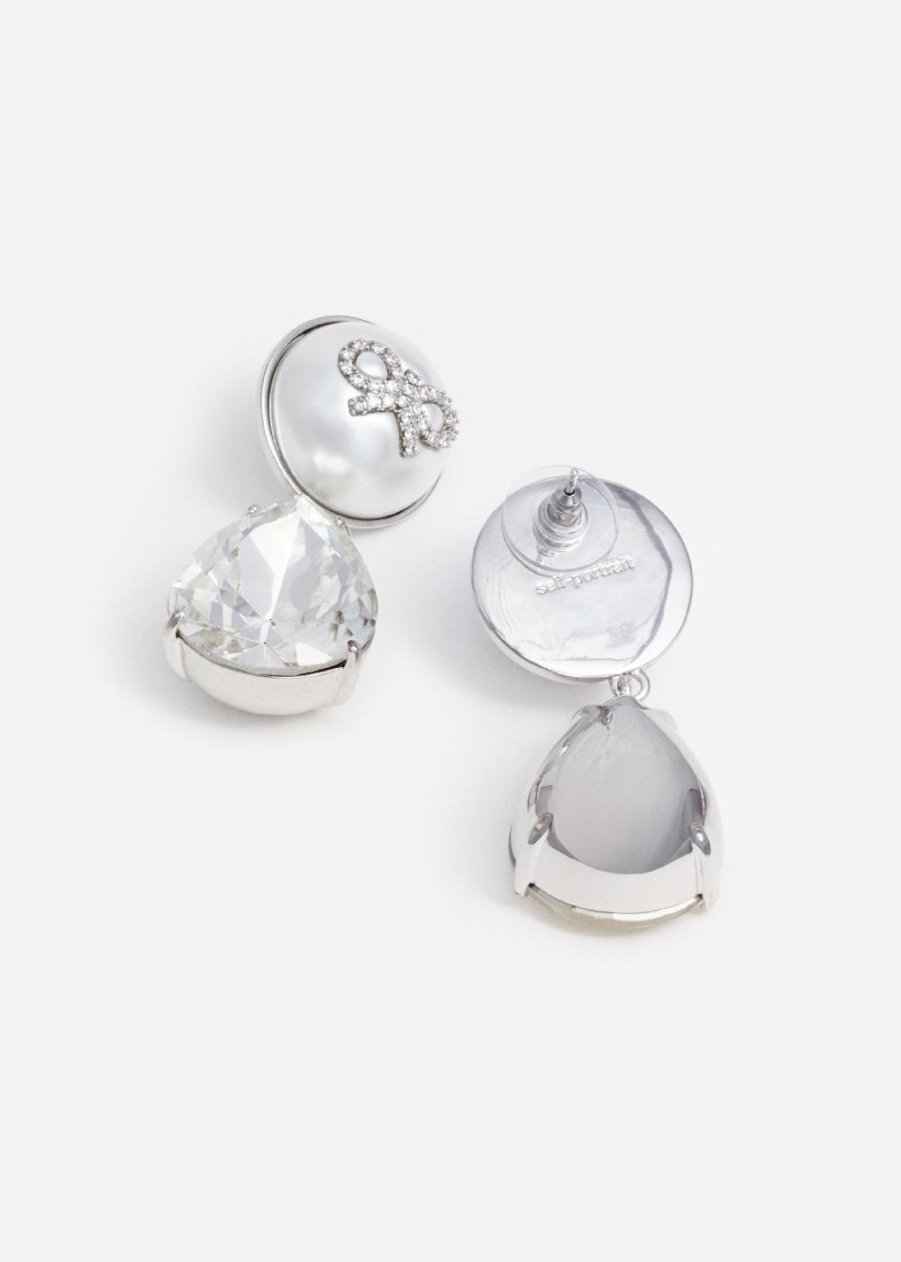 Self Portrait Bow Pearl Crystal Droplet Earrings JEWELLERY