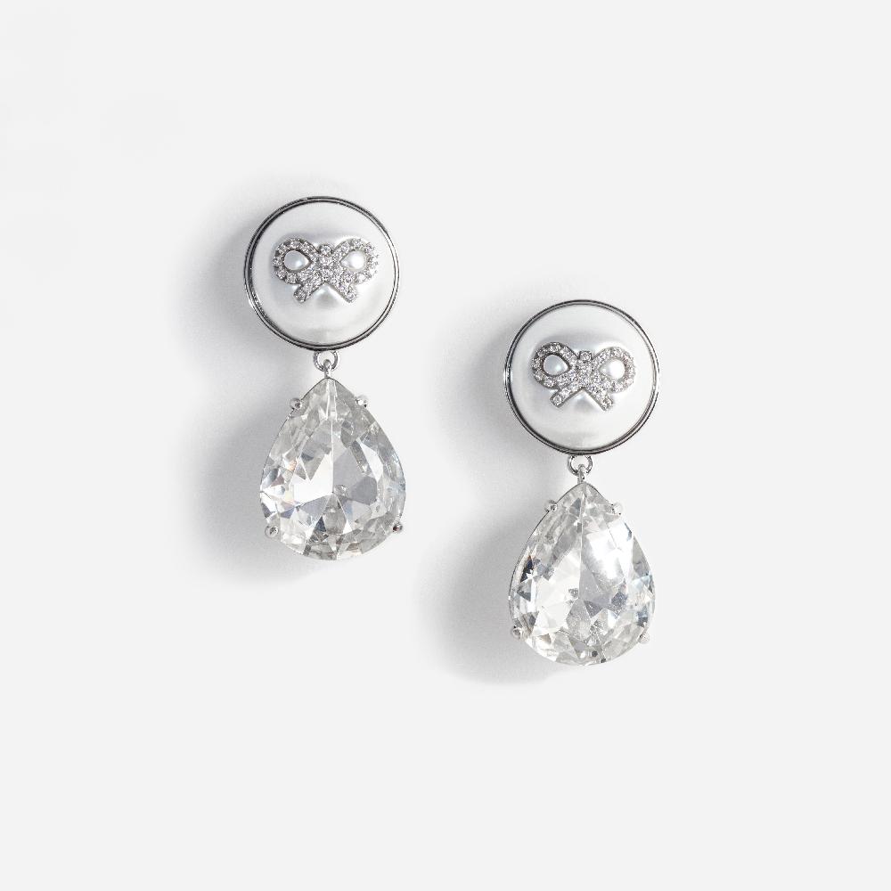 self portrait Bow Pearl Crystal Droplet Earrings JEWELLERY