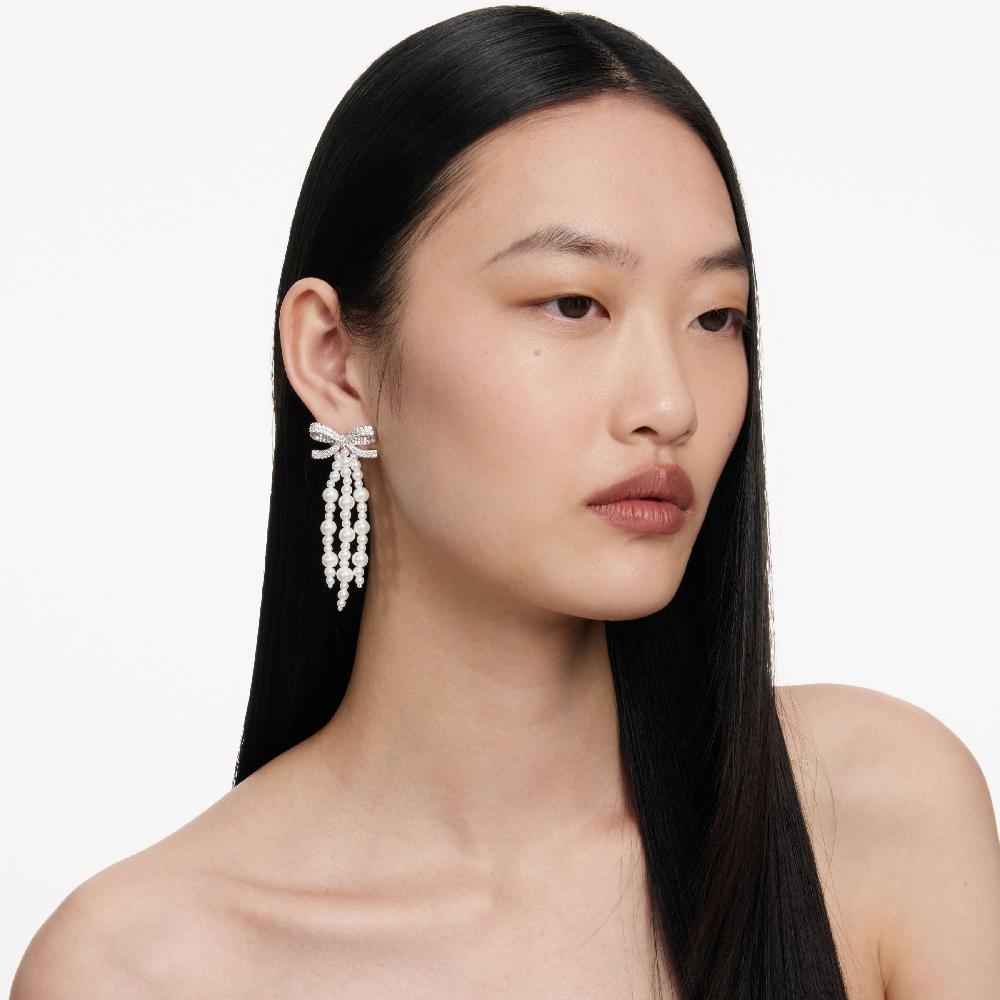 Self Portrait Bow Pearl Waterfall Earrings JEWELLERY