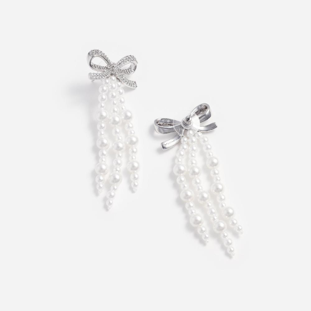 Self Portrait Bow Pearl Waterfall Earrings JEWELLERY