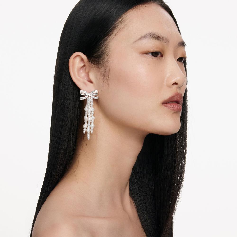 Self Portrait Bow Pearl Waterfall Earrings JEWELLERY