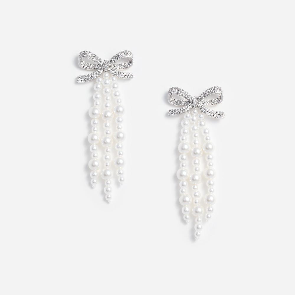 self portrait Bow Pearl Waterfall Earrings JEWELLERY
