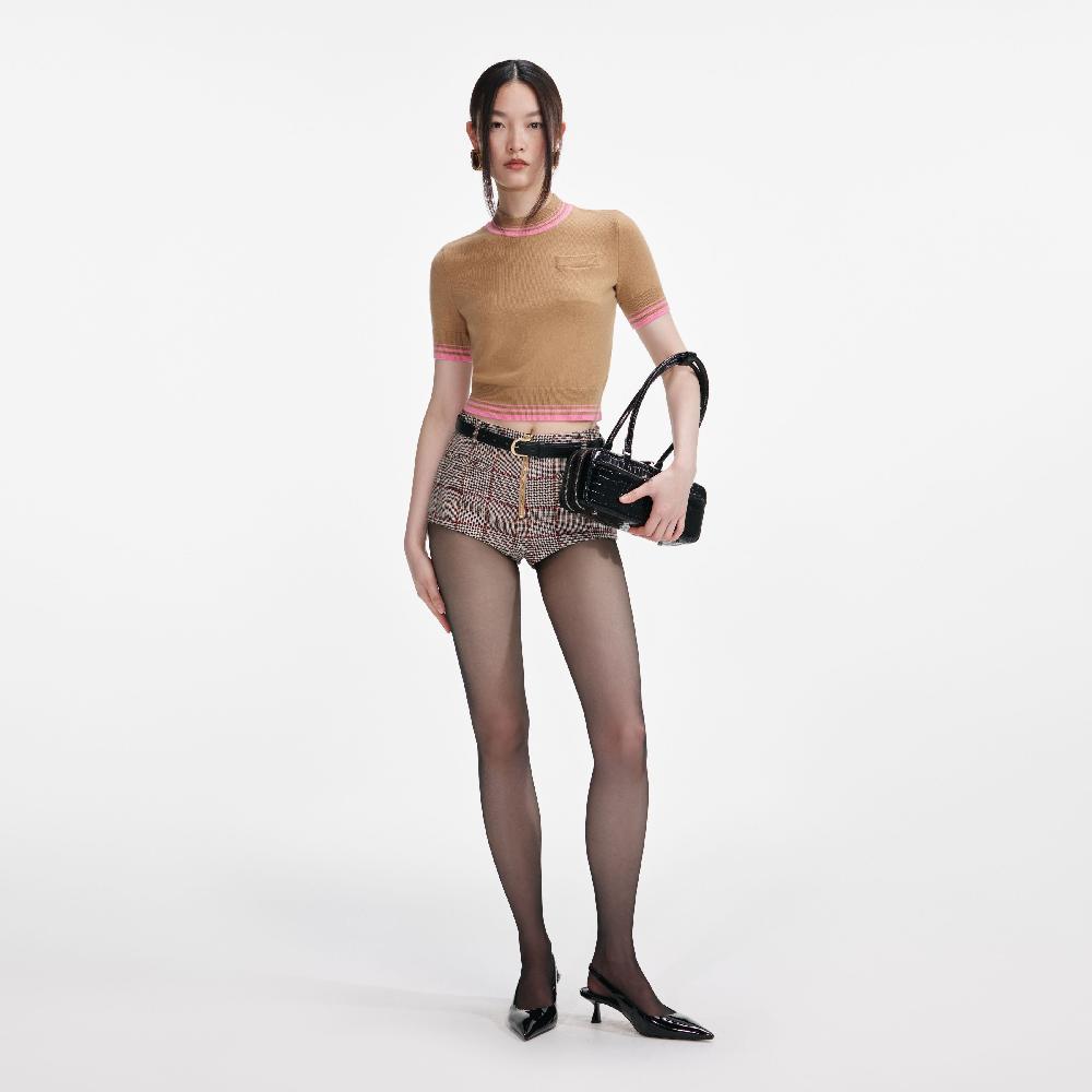 Self Portrait Brown Contrast Stripe Knit Top CLOTHING