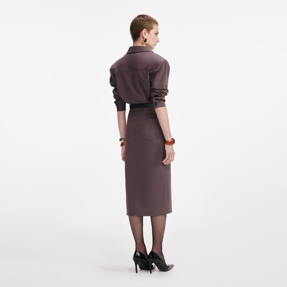 Self Portrait Brown Cotton Belted Midi Dress CLOTHING