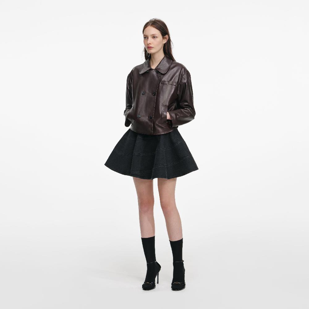 Self Portrait Brown Cropped Leather Jacket CLOTHING