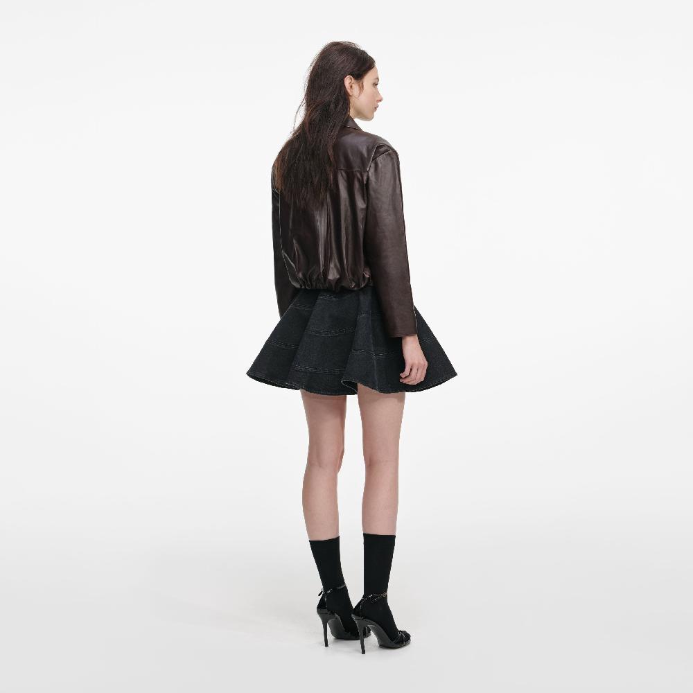 Self Portrait Brown Cropped Leather Jacket CLOTHING