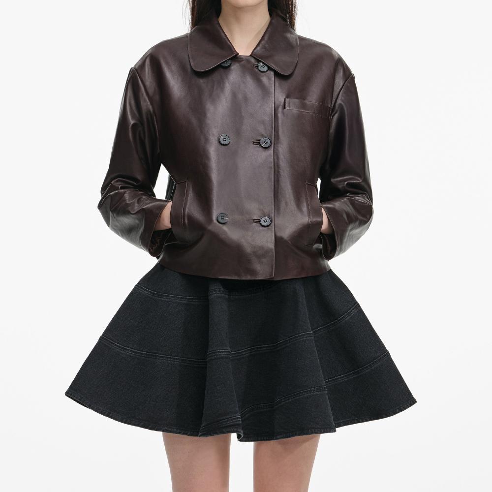 Self Portrait Brown Cropped Leather Jacket CLOTHING