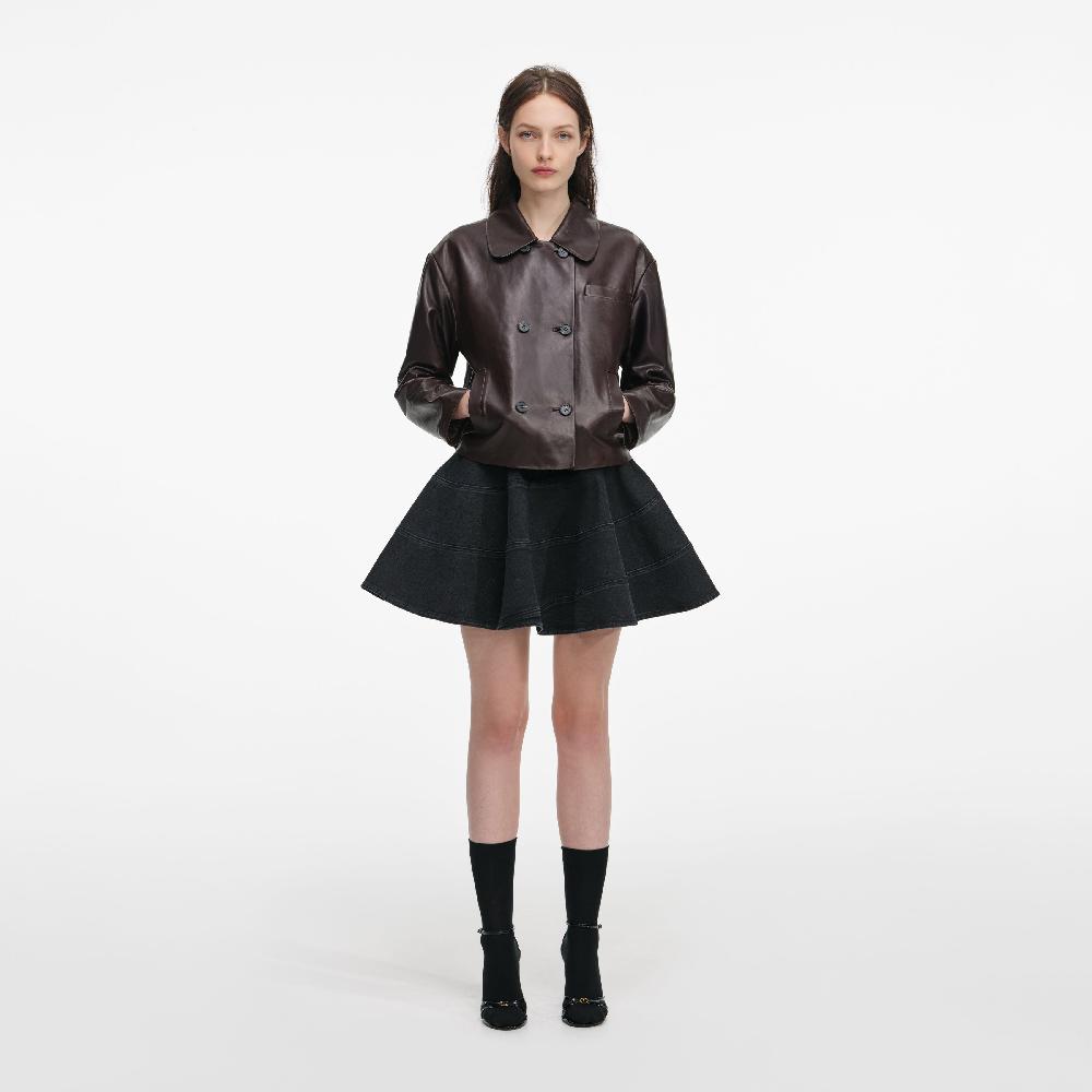 self portrait Brown Cropped Leather Jacket CLOTHING