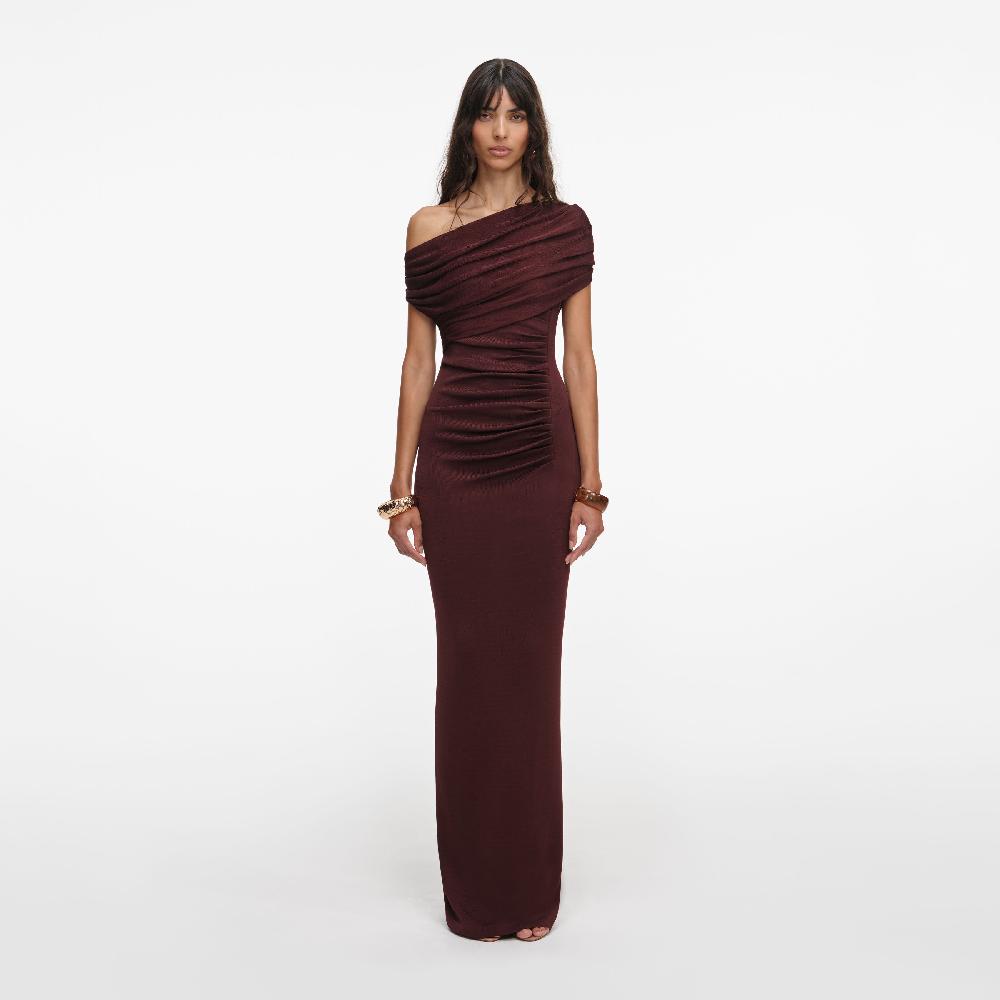 self portrait Brown Draped Knit Midi Dress CLOTHING