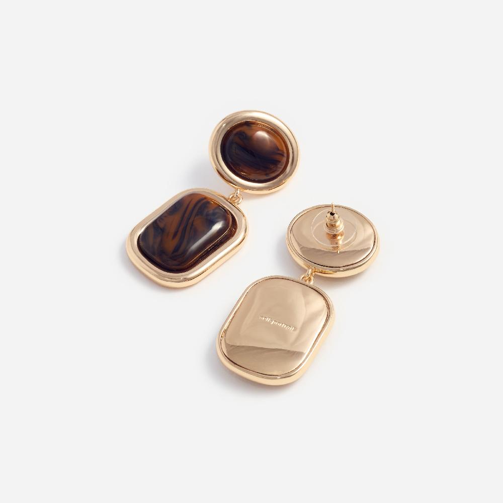 Self Portrait Brown Enamel Gold Tiered Earrings JEWELLERY