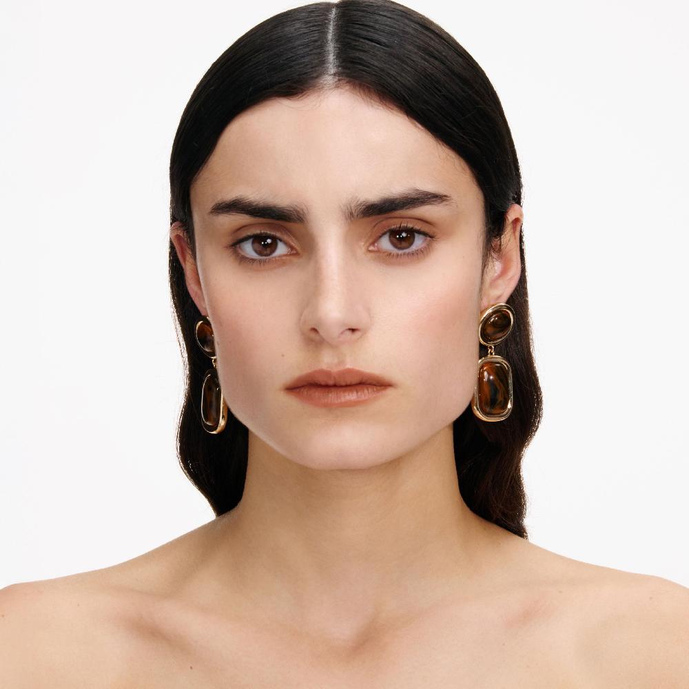 Self Portrait Brown Enamel Gold Tiered Earrings JEWELLERY