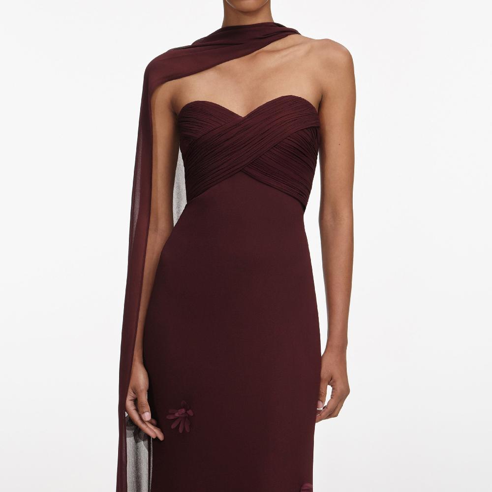 Self Portrait Brown Georgette Flower Maxi Dress CLOTHING