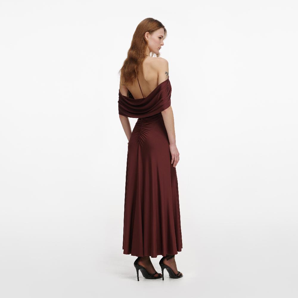 Self Portrait Brown Jersey Drape Midi Dress CLOTHING