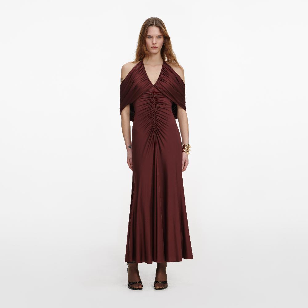 self portrait Brown Jersey Drape Midi Dress CLOTHING