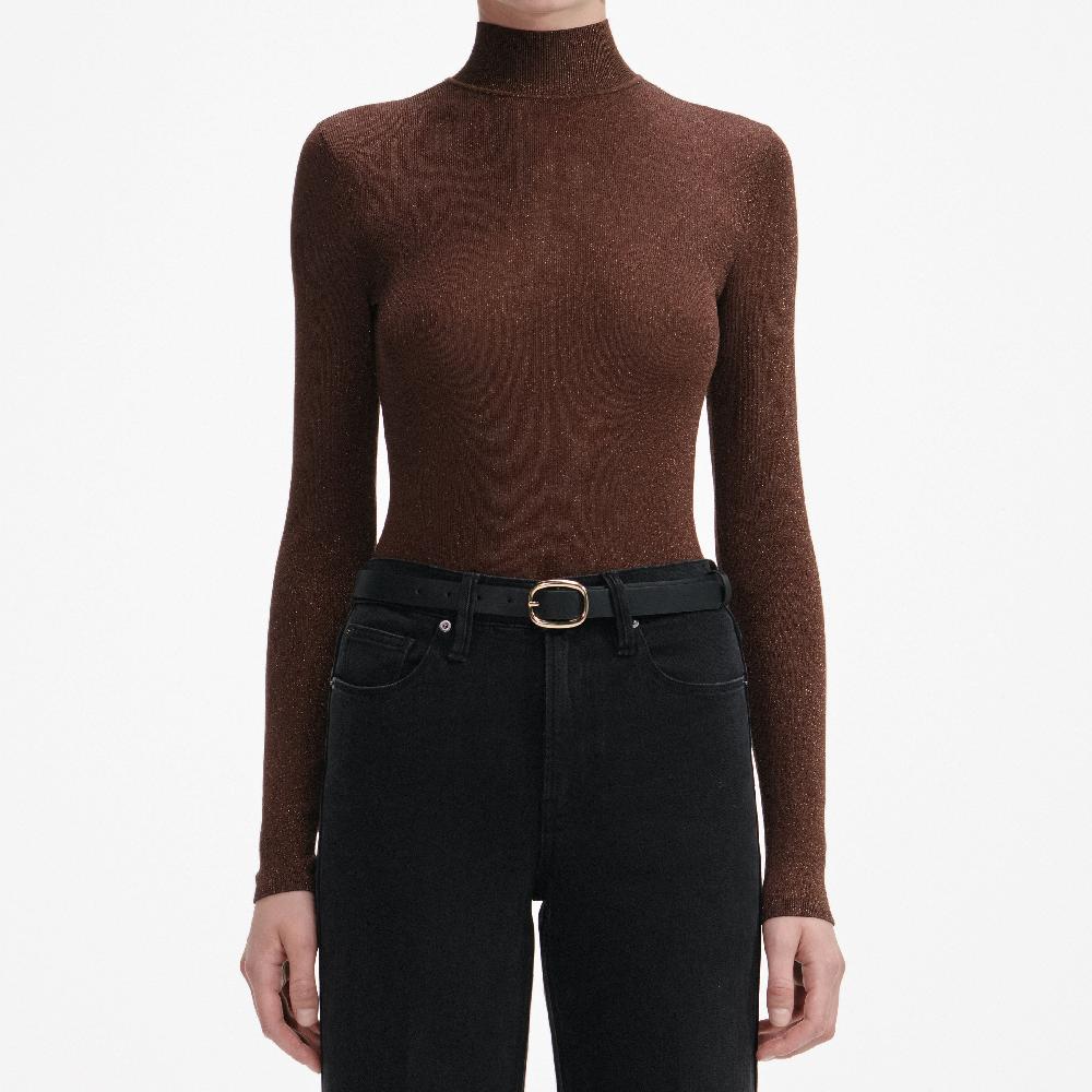 Self Portrait Brown Metallic Viscose Knit Top CLOTHING