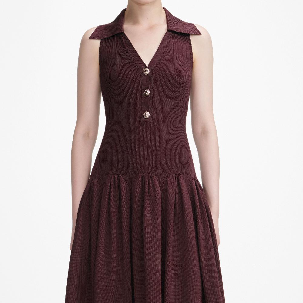 Self Portrait Brown Ribbed Knit Midi Dress CLOTHING