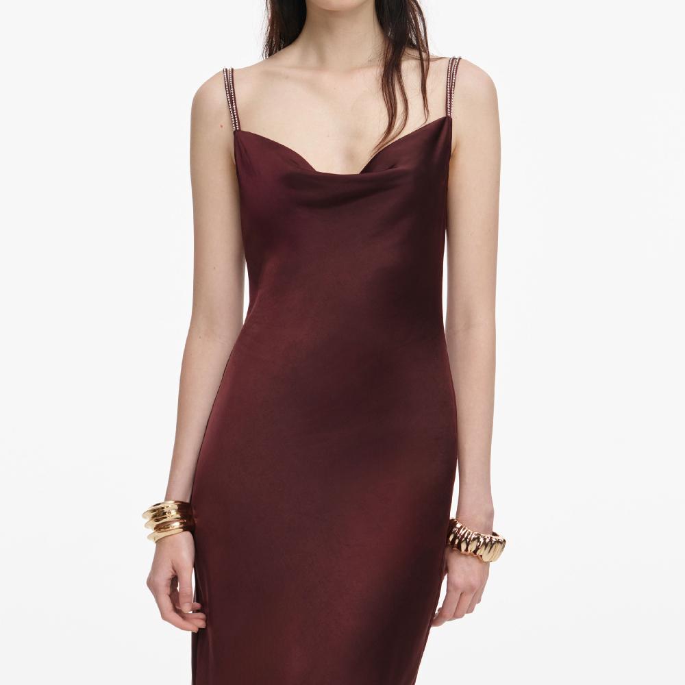 Self Portrait Brown Satin Diamante Maxi Dress CLOTHING