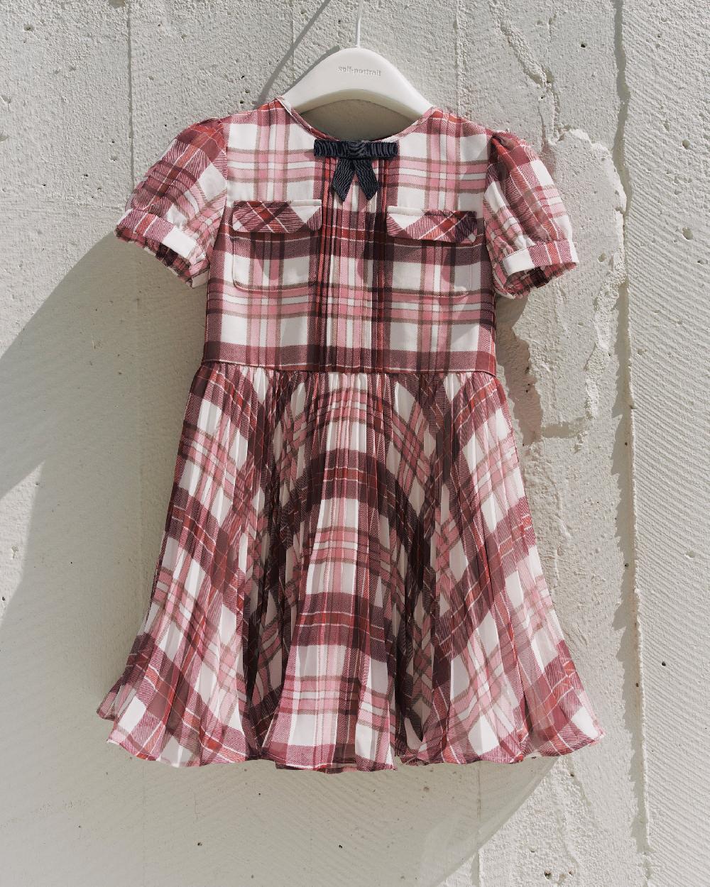 Self Portrait Burgundy Check Print Chiffon Dress KIDS