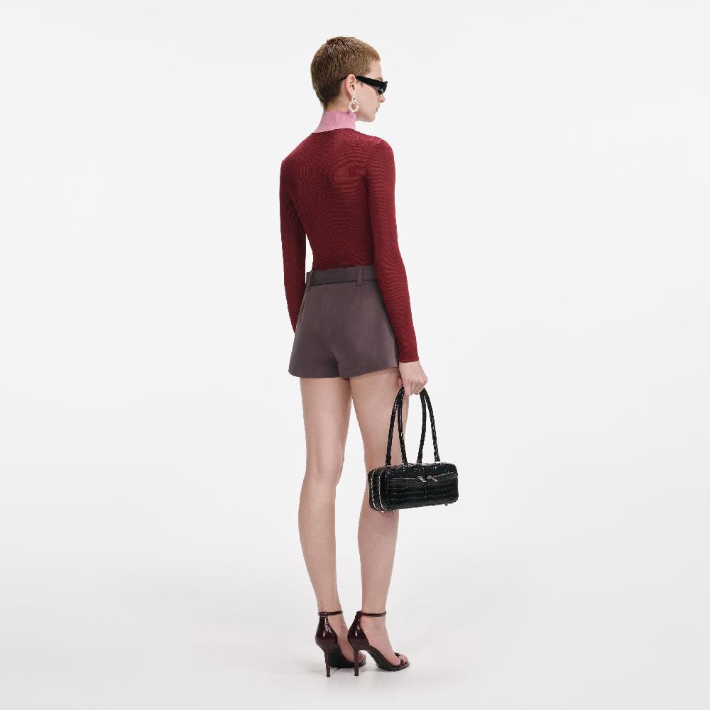 Self Portrait Burgundy Contrast Viscose Knit Top CLOTHING