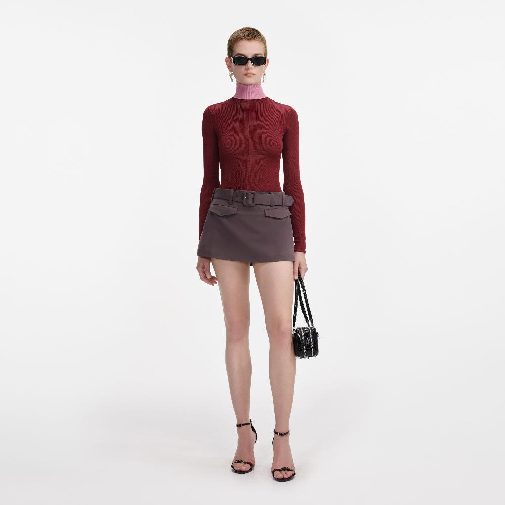 self portrait Burgundy Contrast Viscose Knit Top CLOTHING